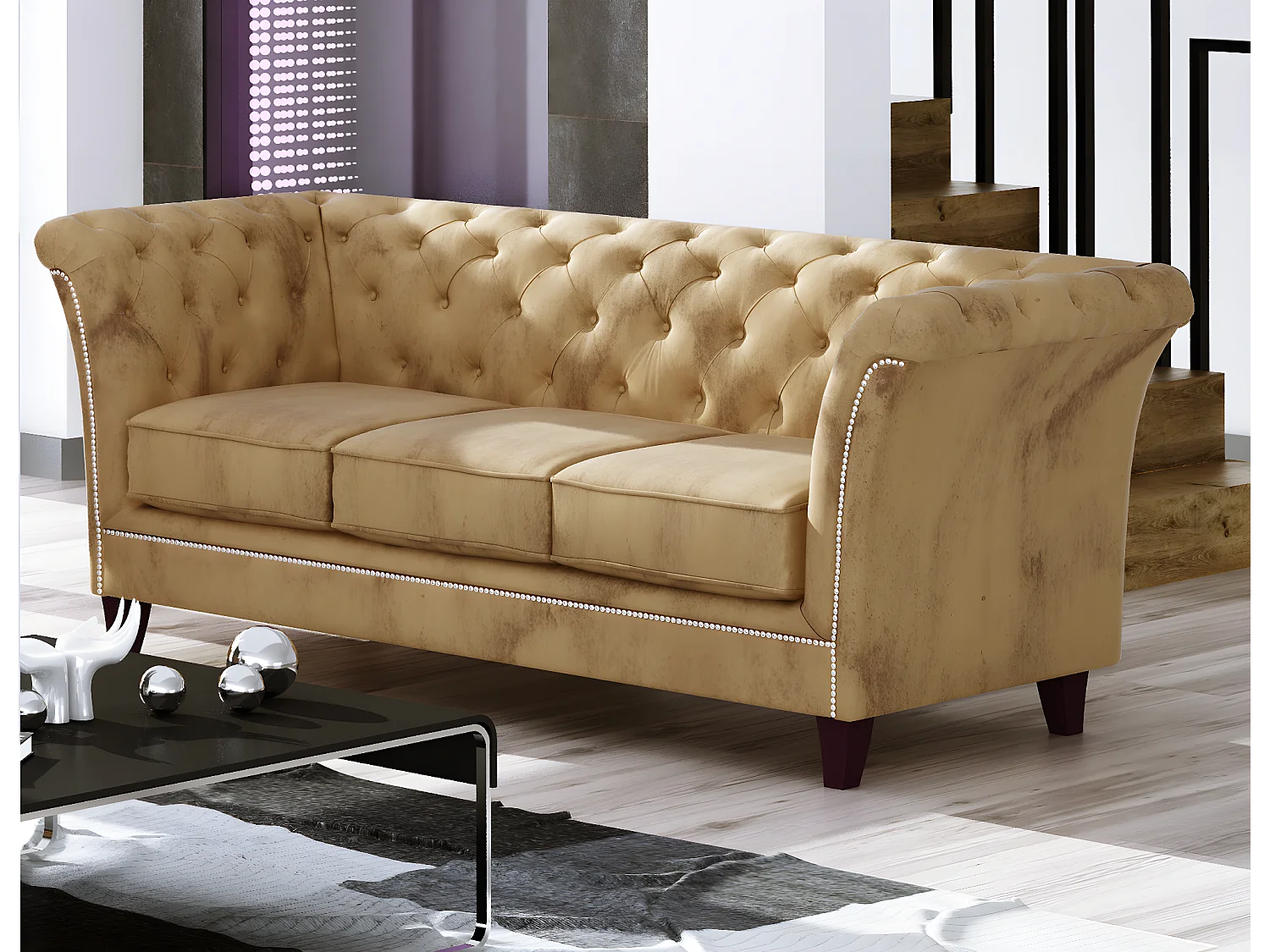 Uma 3-Sitzer Chesterfield Sofa