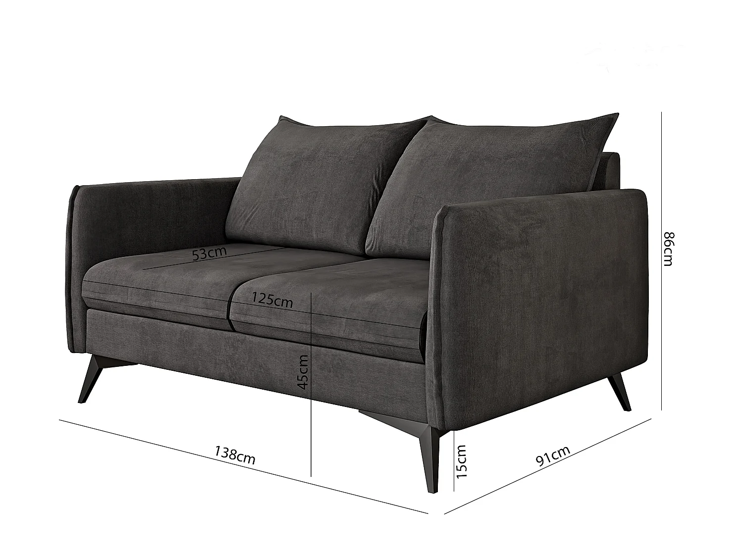 Modernes Sofa 2-Sitzer Harris mit Schwarz Metall Füßen