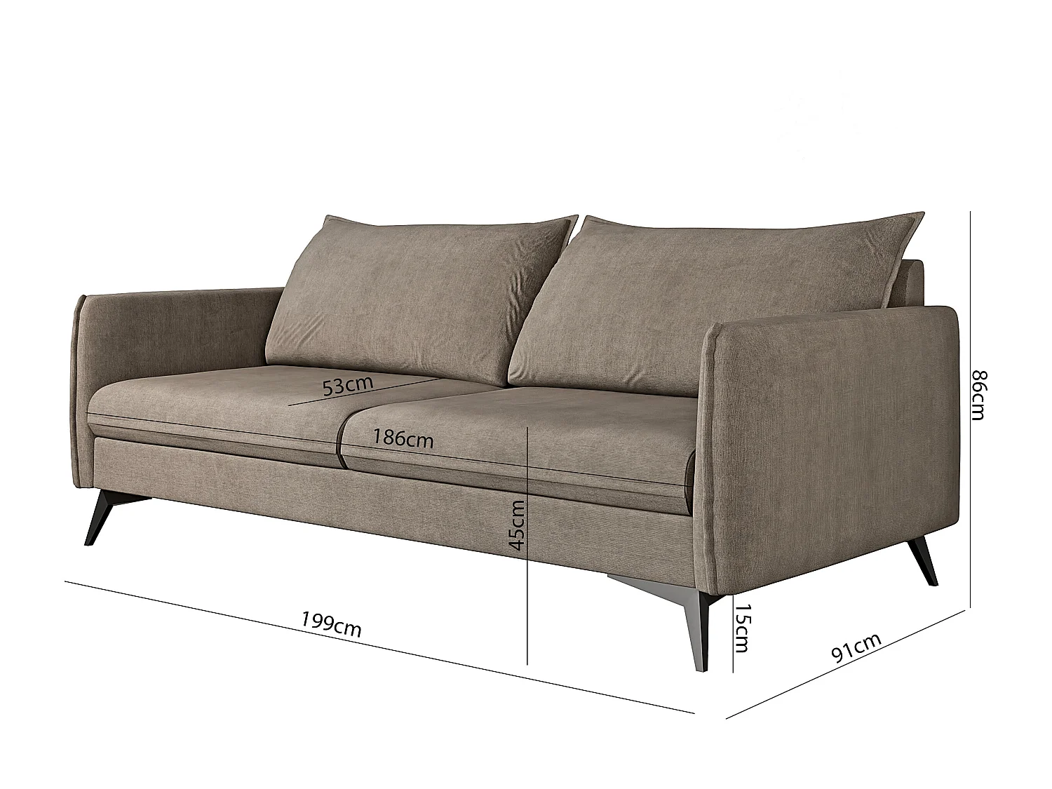 Modernes Sofa 3-Sitzer Harris mit Schwarz Metall Füßen