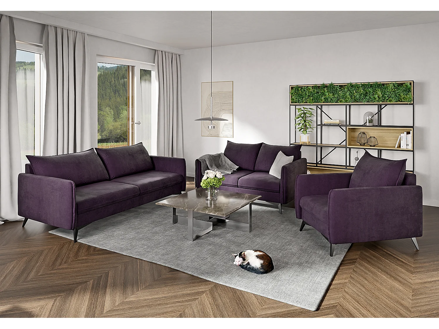 Modernes Sofa 3-Sitzer Harris mit Schwarz Metall Füßen