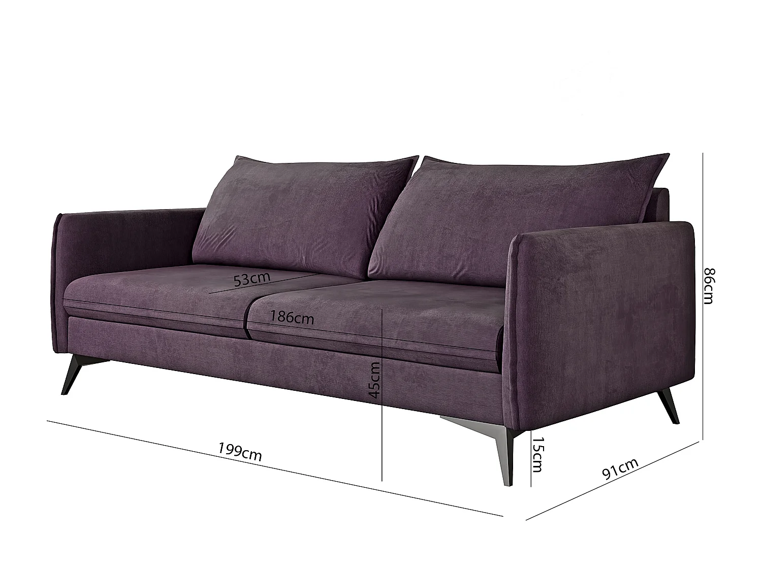 Modernes Sofa 3-Sitzer Harris mit Schwarz Metall Füßen