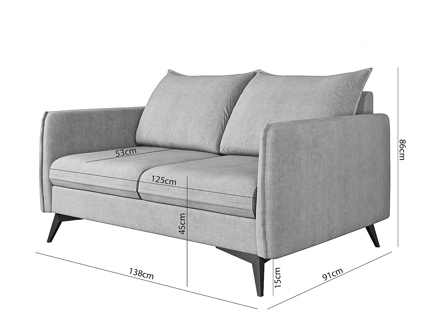 Modernes Sofa 2-Sitzer Harris mit Schwarz Metall Füßen
