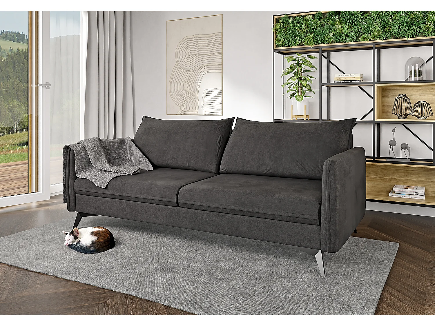Modernes Sofa 3-Sitzer Harris mit Schwarz Metall Füßen