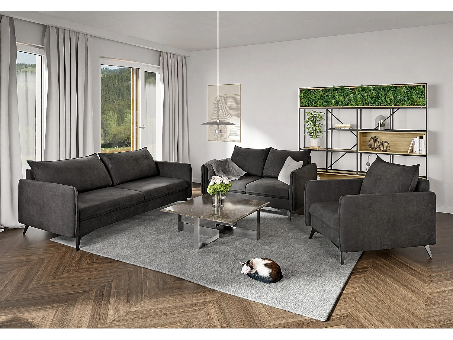 Modernes Sofa 3-Sitzer Harris mit Schwarz Metall Füßen