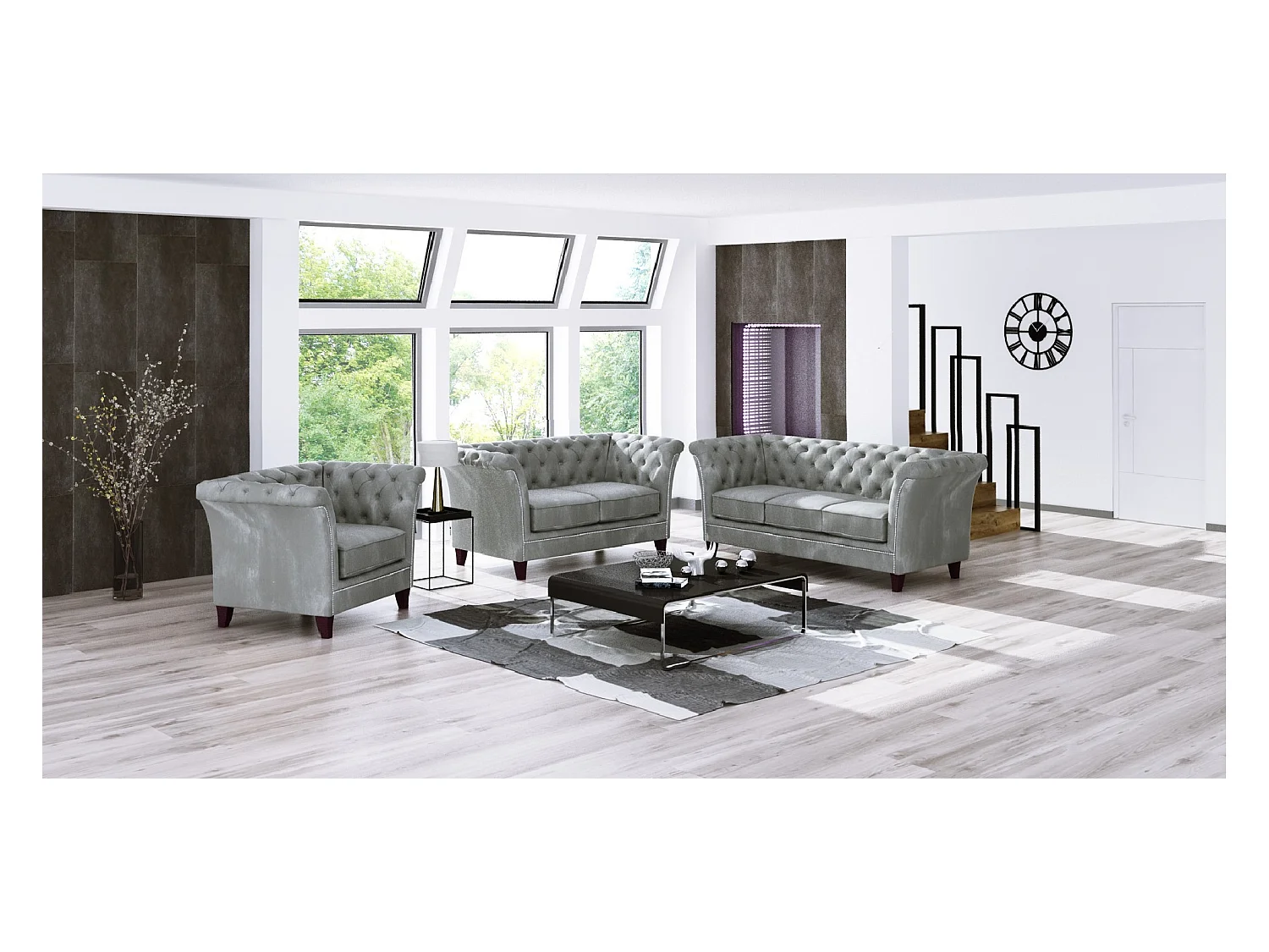 Uma 3-Sitzer Chesterfield Sofa
