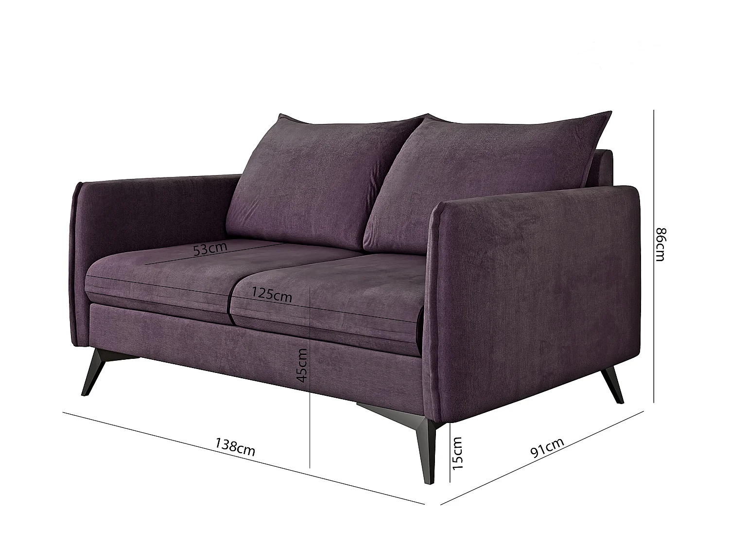 Modernes Sofa 2-Sitzer Harris mit Schwarz Metall Füßen