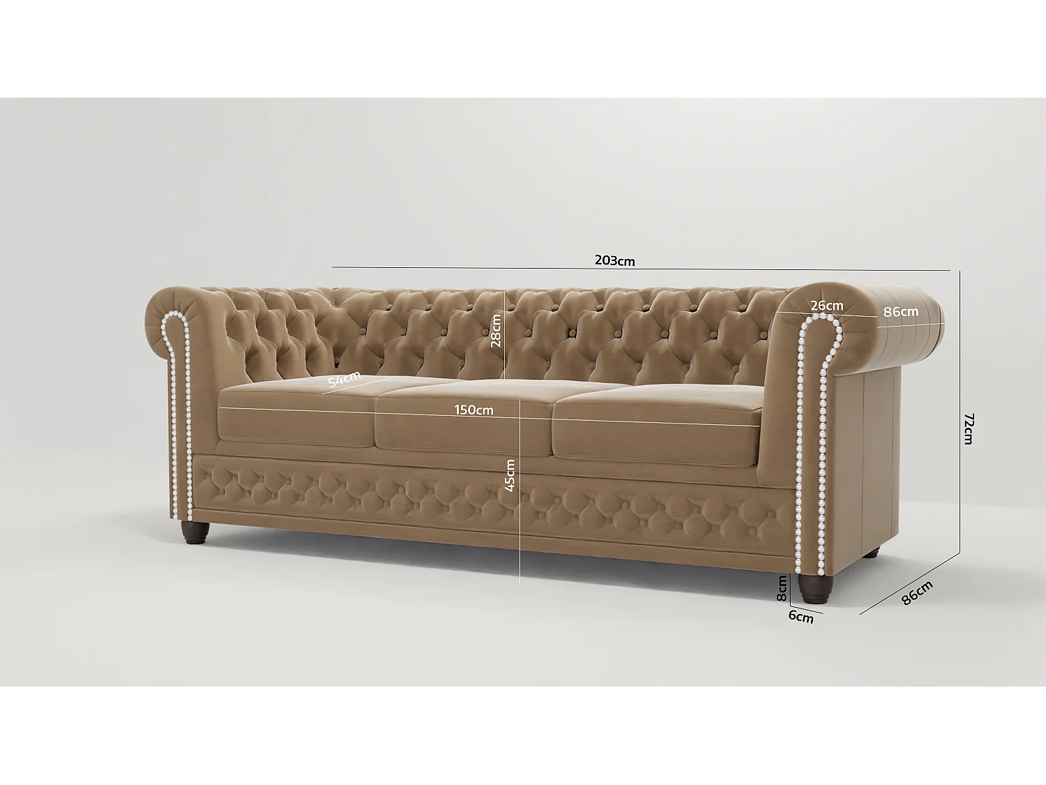 Liv 3-Sitzer Chesterfield Sofa Samt Bezug