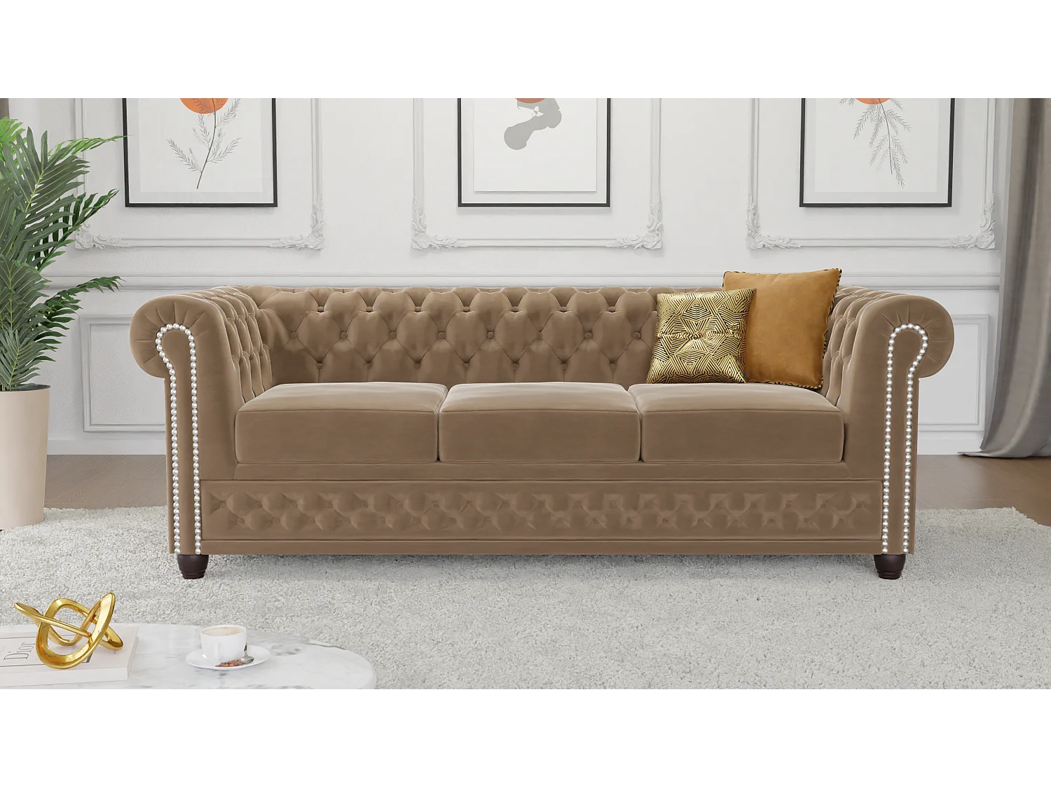 Liv 3-Sitzer Chesterfield Sofa Samt Bezug