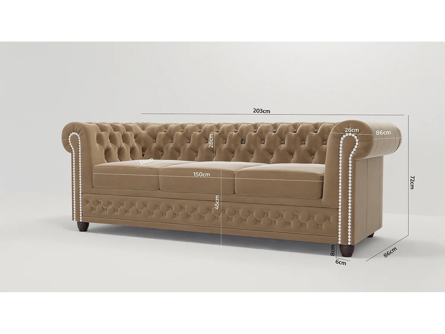 Liv 3-Sitzer Chesterfield Sofa Samt Bezug