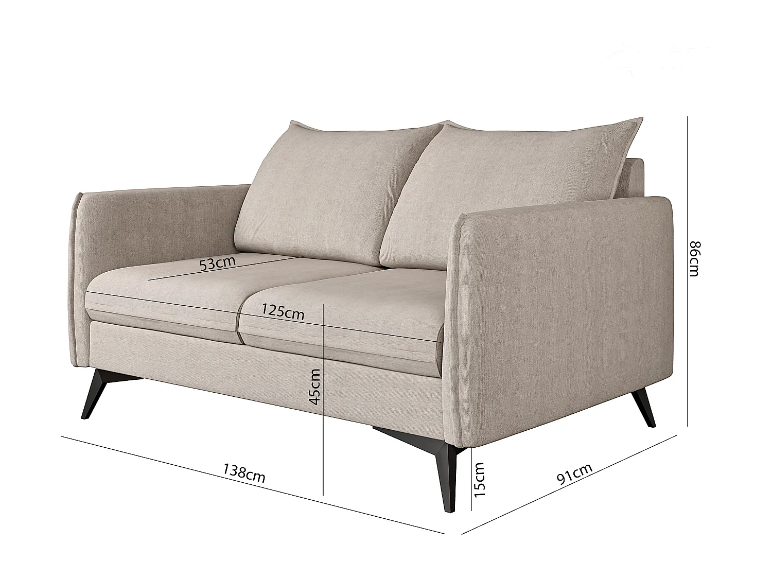 Modernes Sofa 2-Sitzer Harris mit Schwarz Metall Füßen