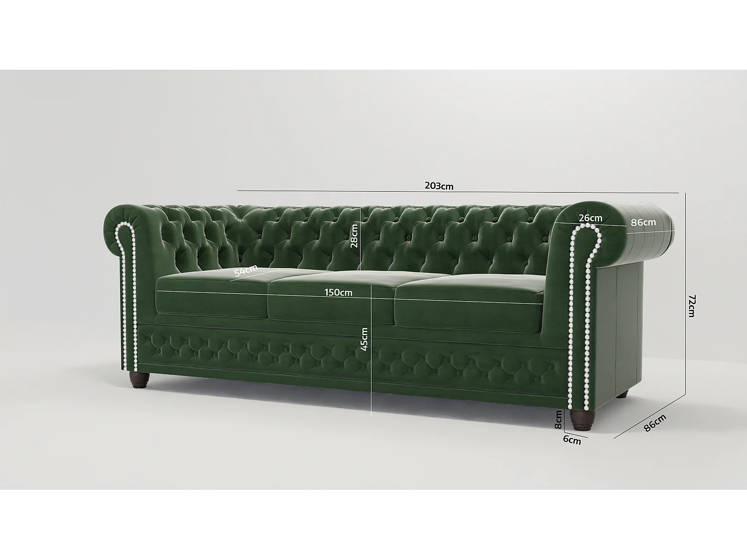 Liv 3-Sitzer Chesterfield Sofa Samt Bezug