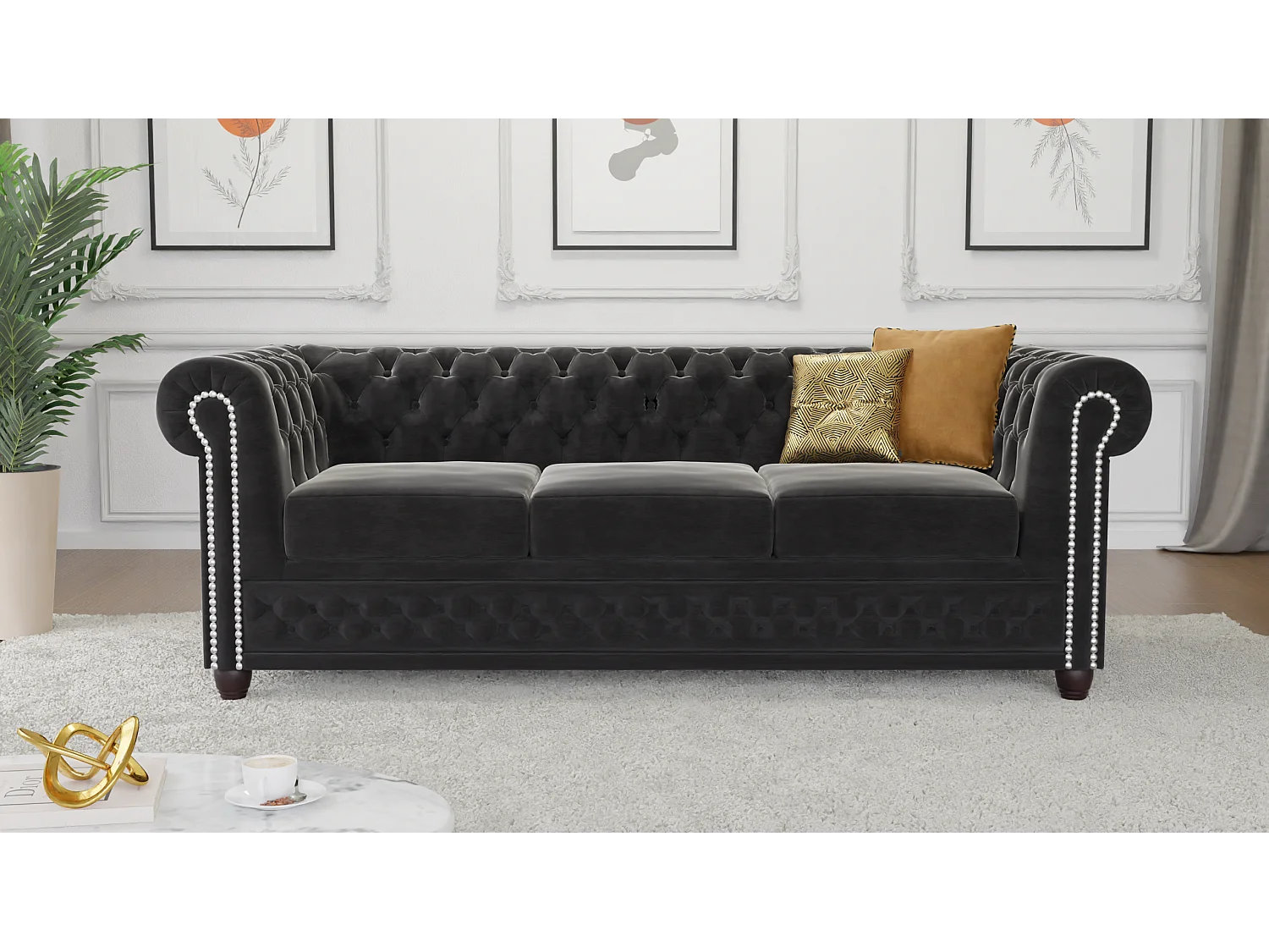 Liv 3-Sitzer Chesterfield Sofa Samt Bezug