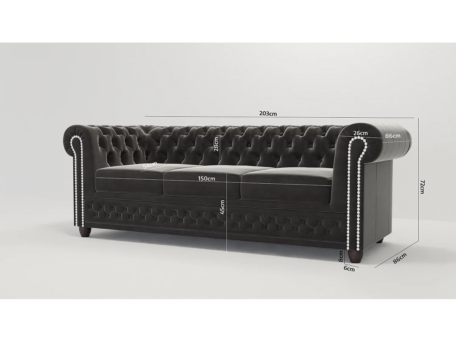 Liv 3-Sitzer Chesterfield Sofa Samt Bezug