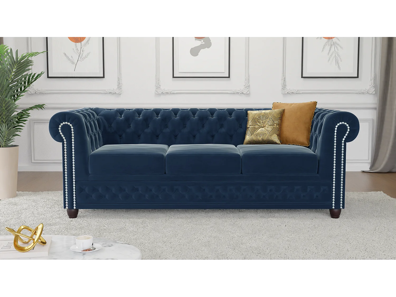 Liv 3-Sitzer Chesterfield Sofa Samt Bezug