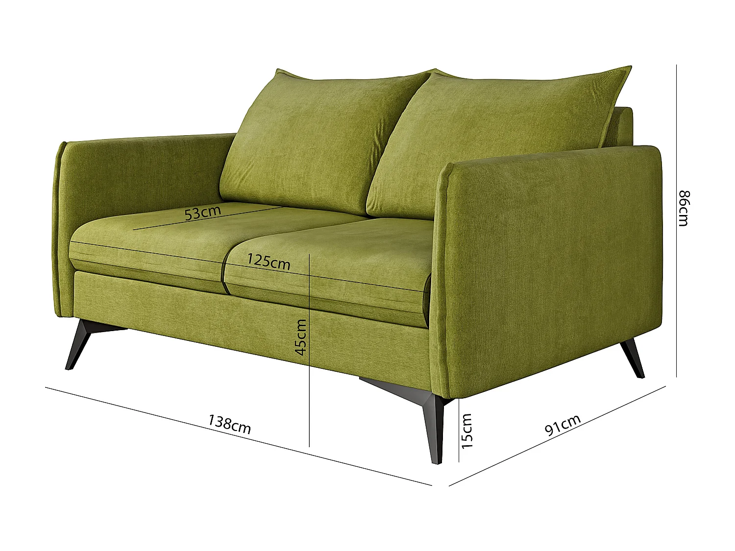 Modernes Sofa 2-Sitzer Harris mit Schwarz Metall Füßen