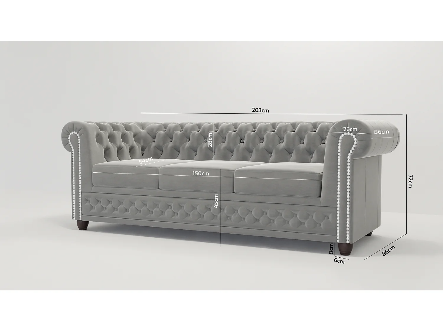Liv 3-Sitzer Chesterfield Sofa Samt Bezug