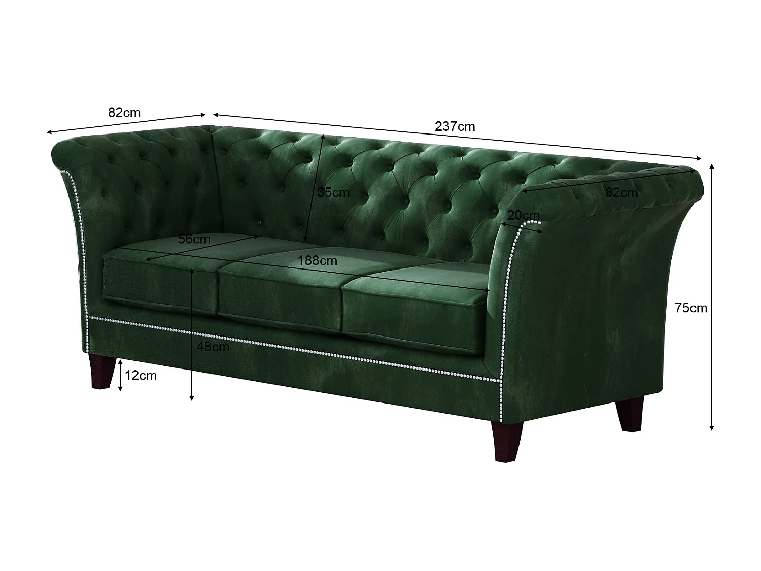 Uma 3-Sitzer Chesterfield Sofa