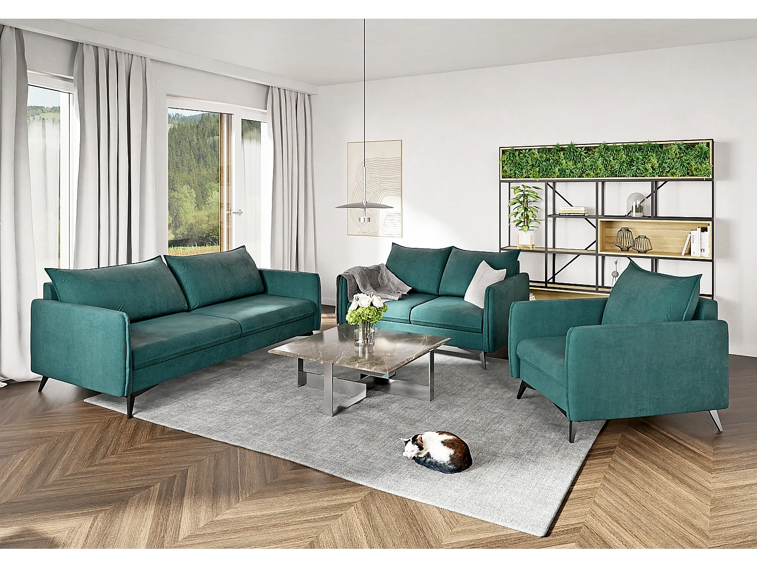 Modernes Sofa 2-Sitzer Harris mit Schwarz Metall Füßen