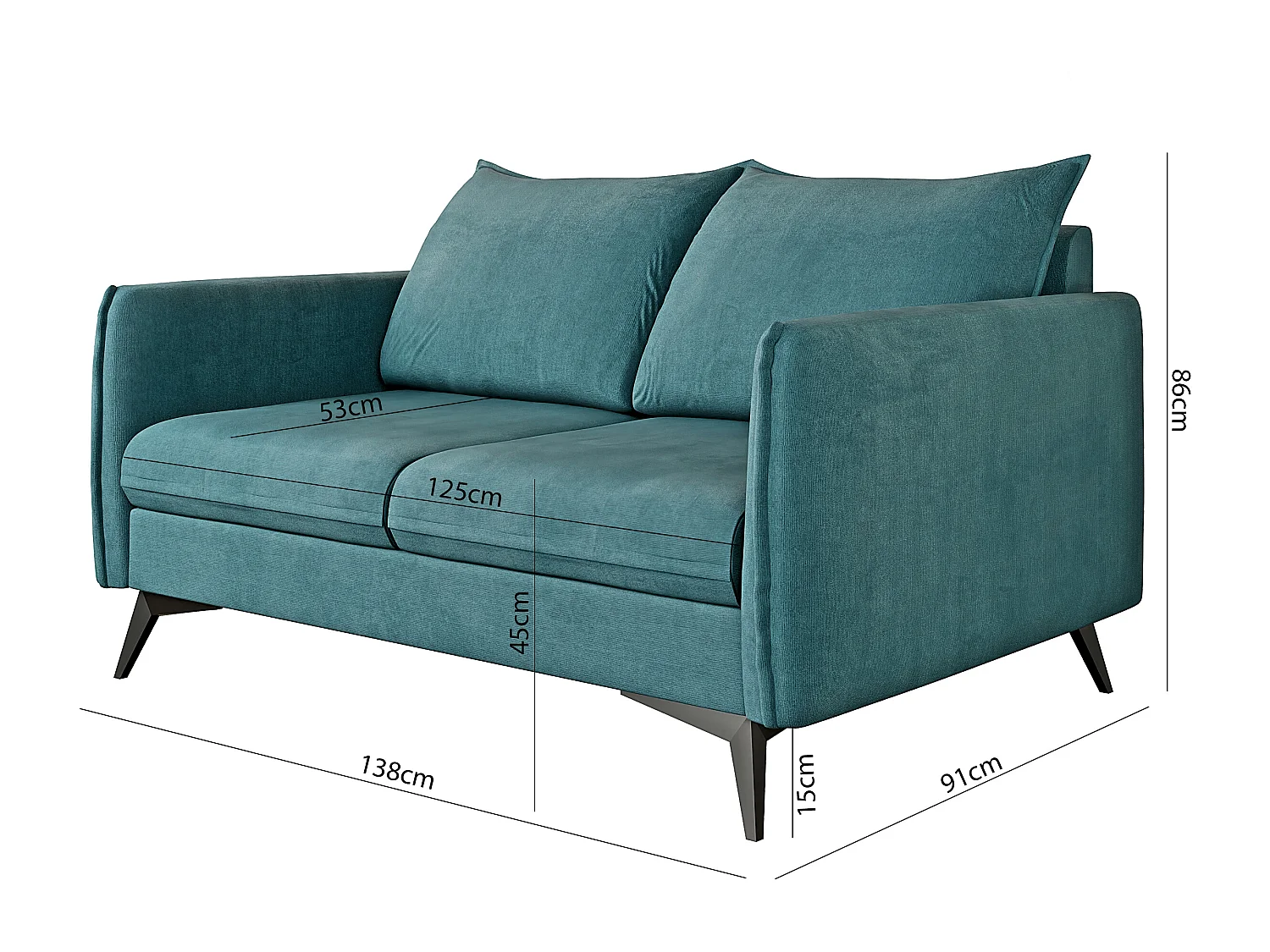 Modernes Sofa 2-Sitzer Harris mit Schwarz Metall Füßen
