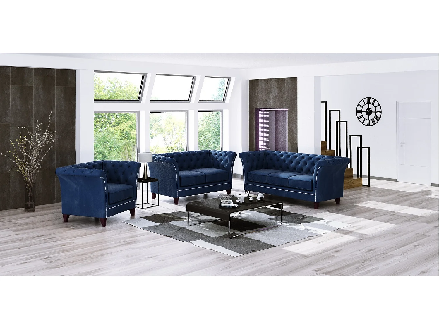 Uma 3-Sitzer Chesterfield Sofa