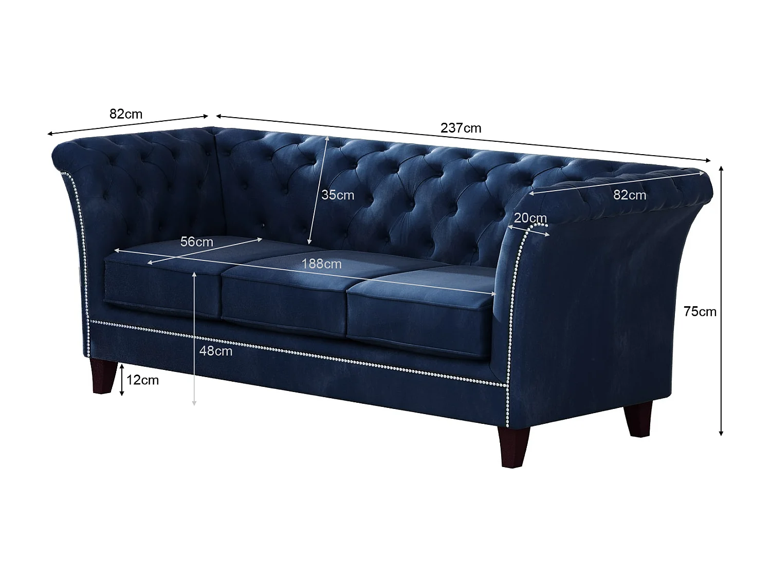 Uma 3-Sitzer Chesterfield Sofa