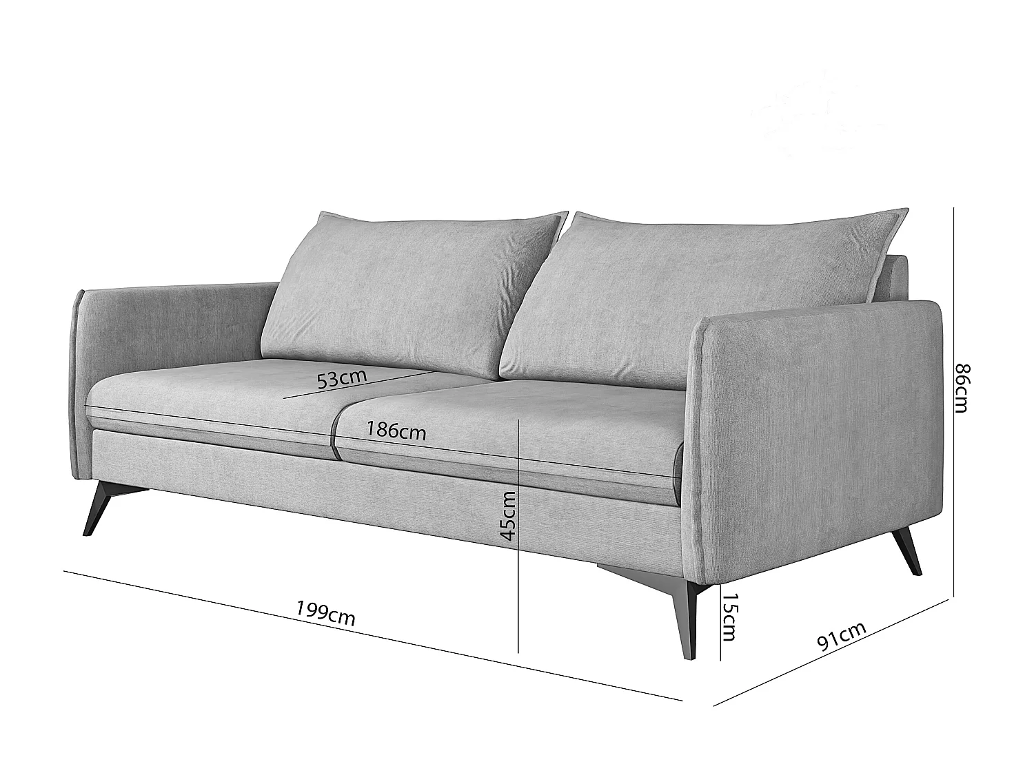 Modernes Sofa 3-Sitzer Harris mit Schwarz Metall Füßen