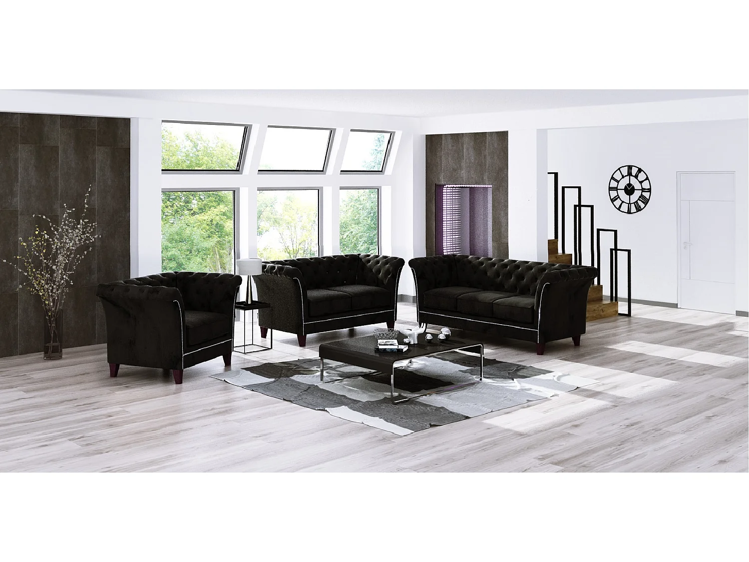 Uma 3-Sitzer Chesterfield Sofa