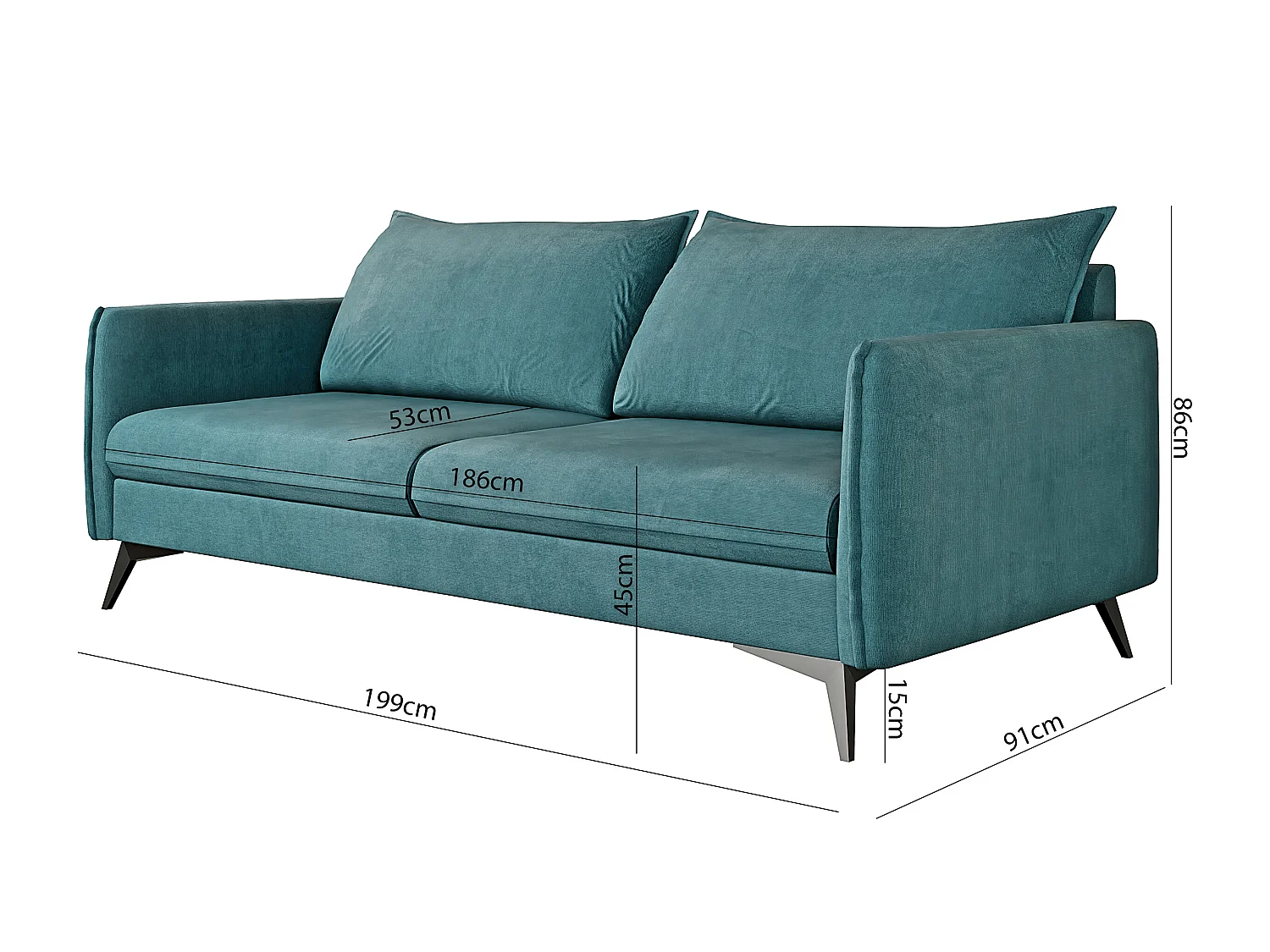 Modernes Sofa 3-Sitzer Harris mit Schwarz Metall Füßen