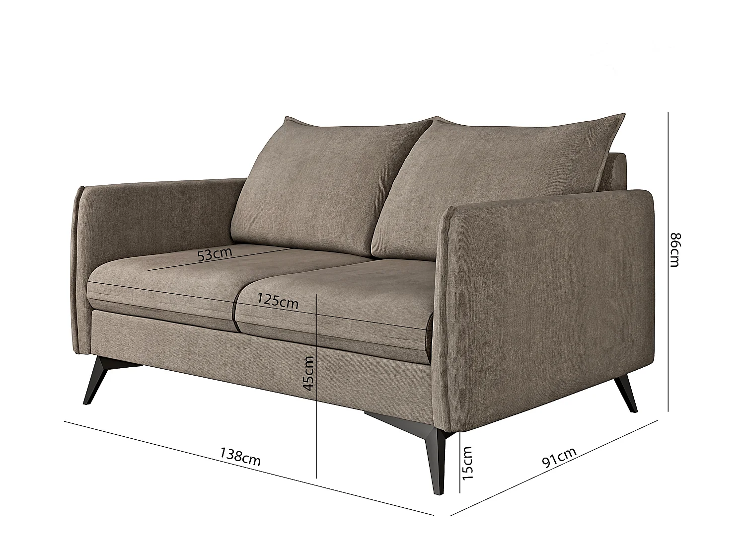 Modernes Sofa 2-Sitzer Harris mit Schwarz Metall Füßen