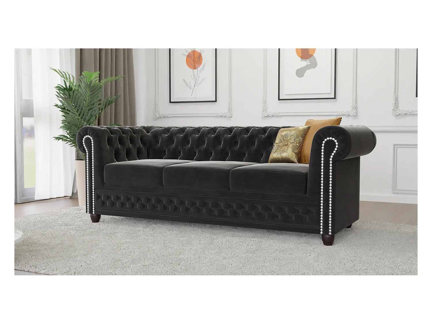 Chesterfield Liv Polstergarnitur 3+2+1 Samt Bezug