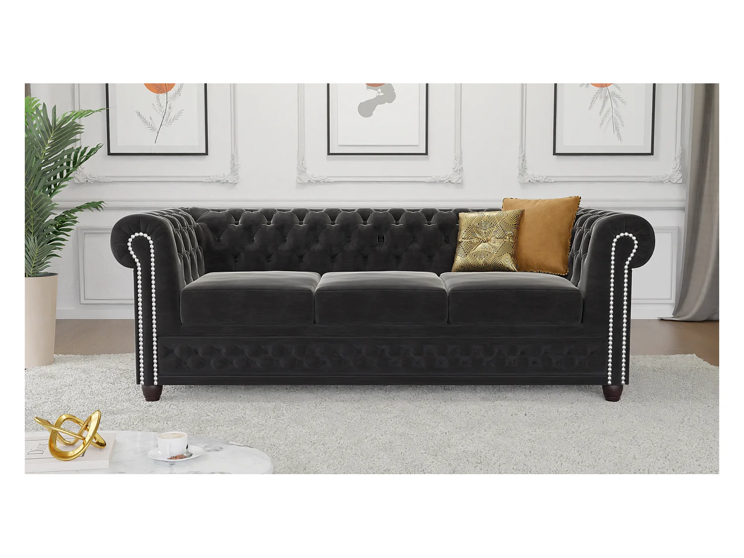 Chesterfield Liv Polstergarnitur 3+2+1 Samt Bezug