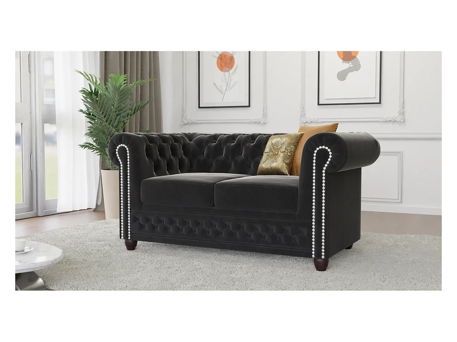 Chesterfield Liv Polstergarnitur 3+2+1 Samt Bezug