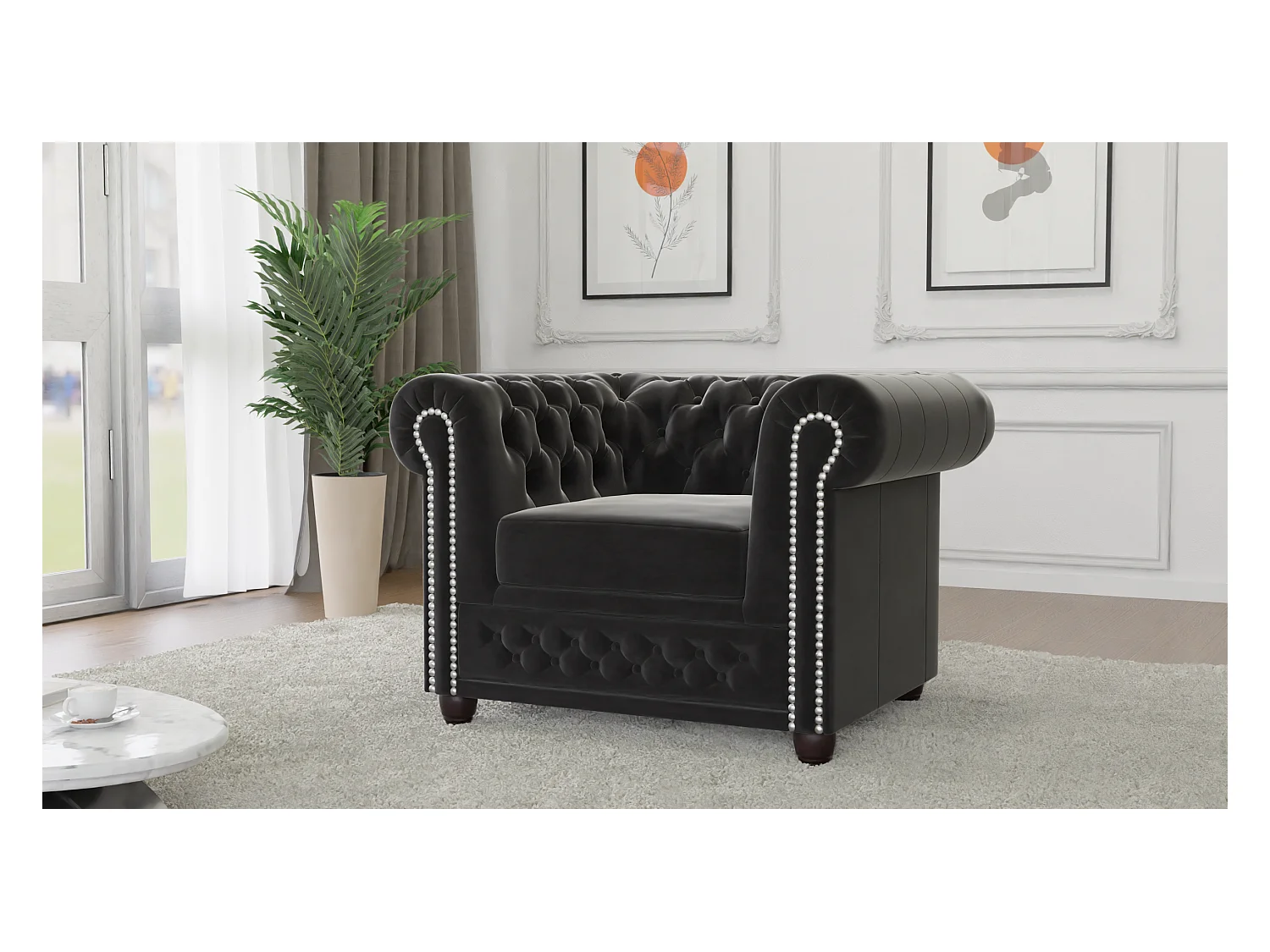 Chesterfield Liv Polstergarnitur 3+2+1 Samt Bezug