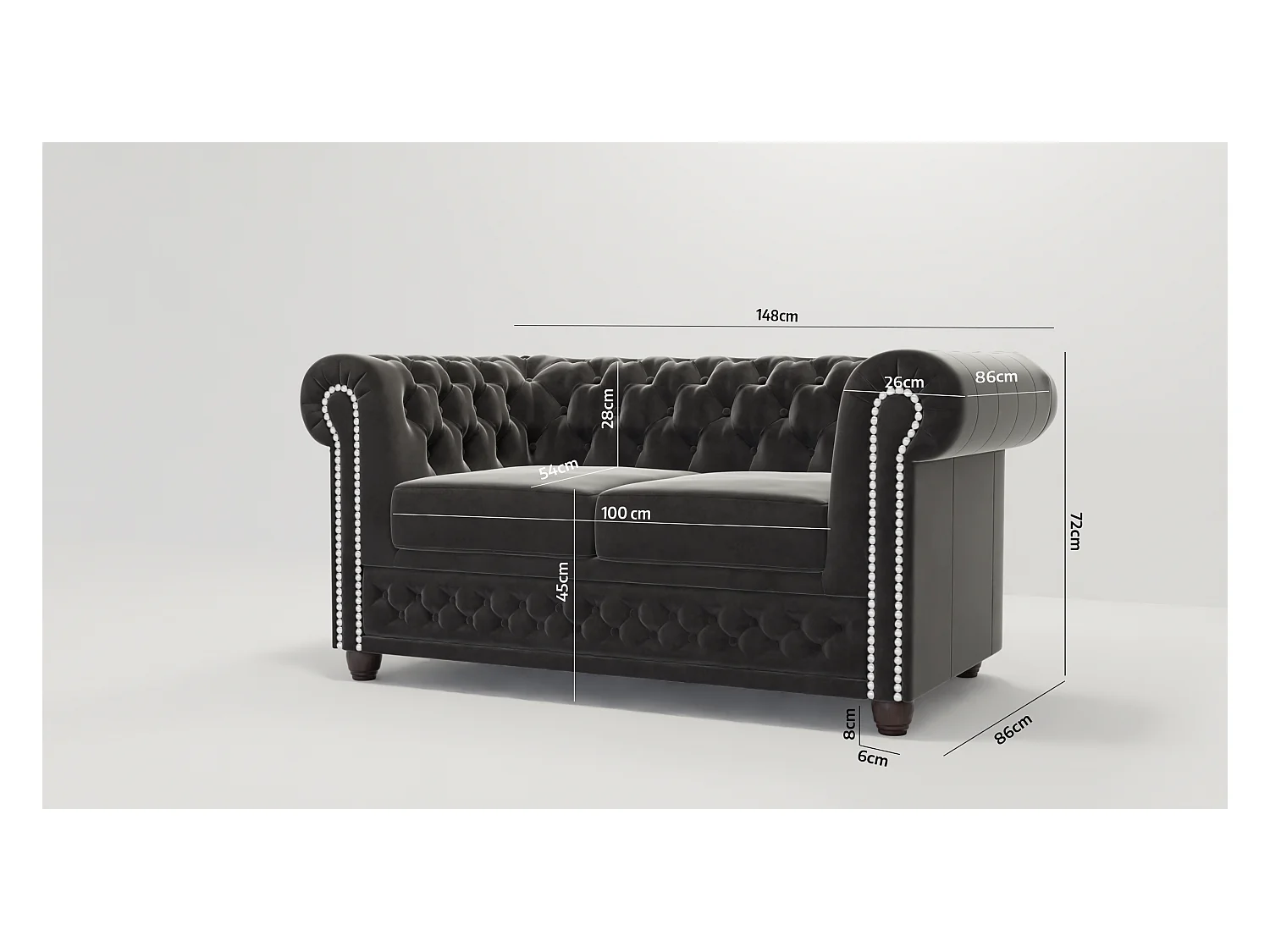 Chesterfield Liv Polstergarnitur 3+2+1 Samt Bezug