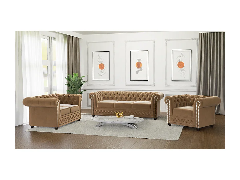 Chesterfield Liv Polstergarnitur 3+2+1 Samt Bezug