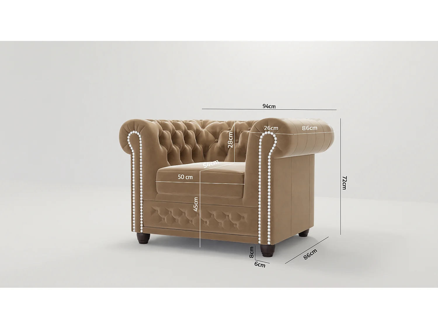 Chesterfield Liv Polstergarnitur 3+2+1 Samt Bezug