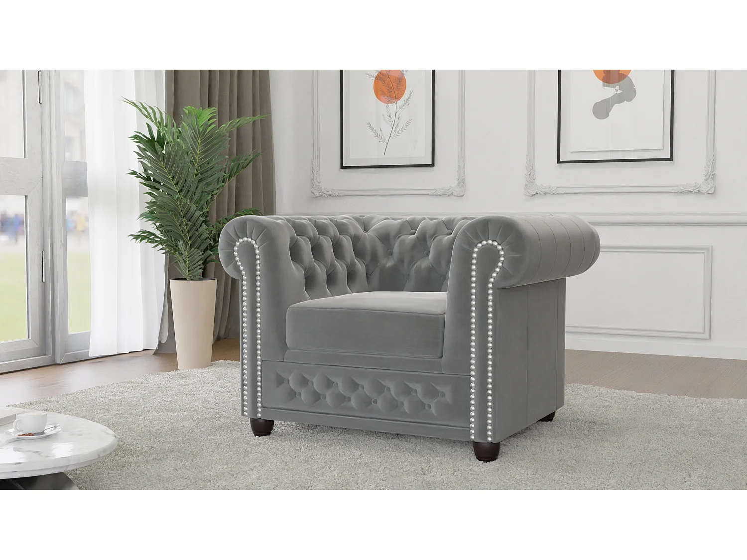 Chesterfield Liv Polstergarnitur 3+2+1 Samt Bezug