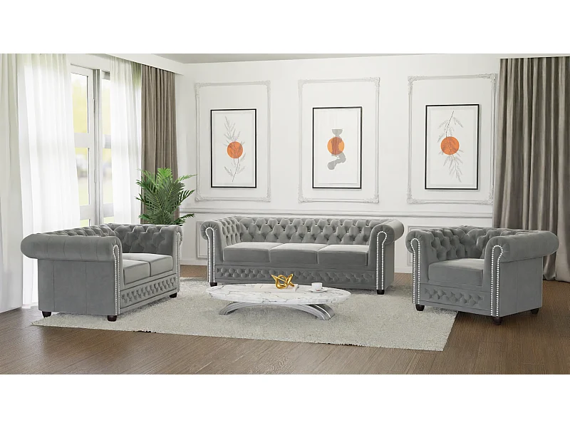 Chesterfield Liv Polstergarnitur 3+2+1 Samt Bezug