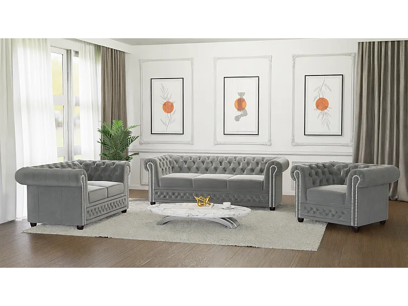 Chesterfield Liv Polstergarnitur 3+2+1 Samt Bezug