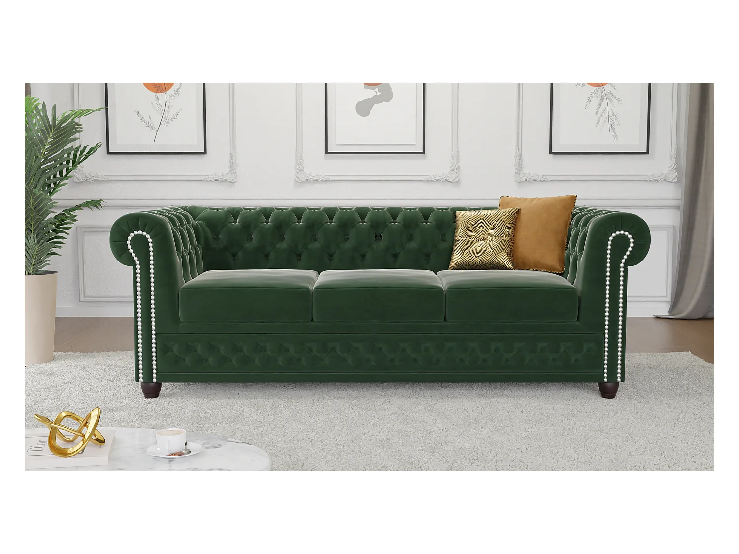 Chesterfield Liv Polstergarnitur 3+2+1 Samt Bezug