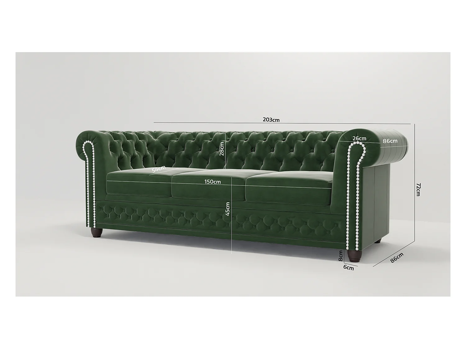 Chesterfield Liv Polstergarnitur 3+2+1 Samt Bezug