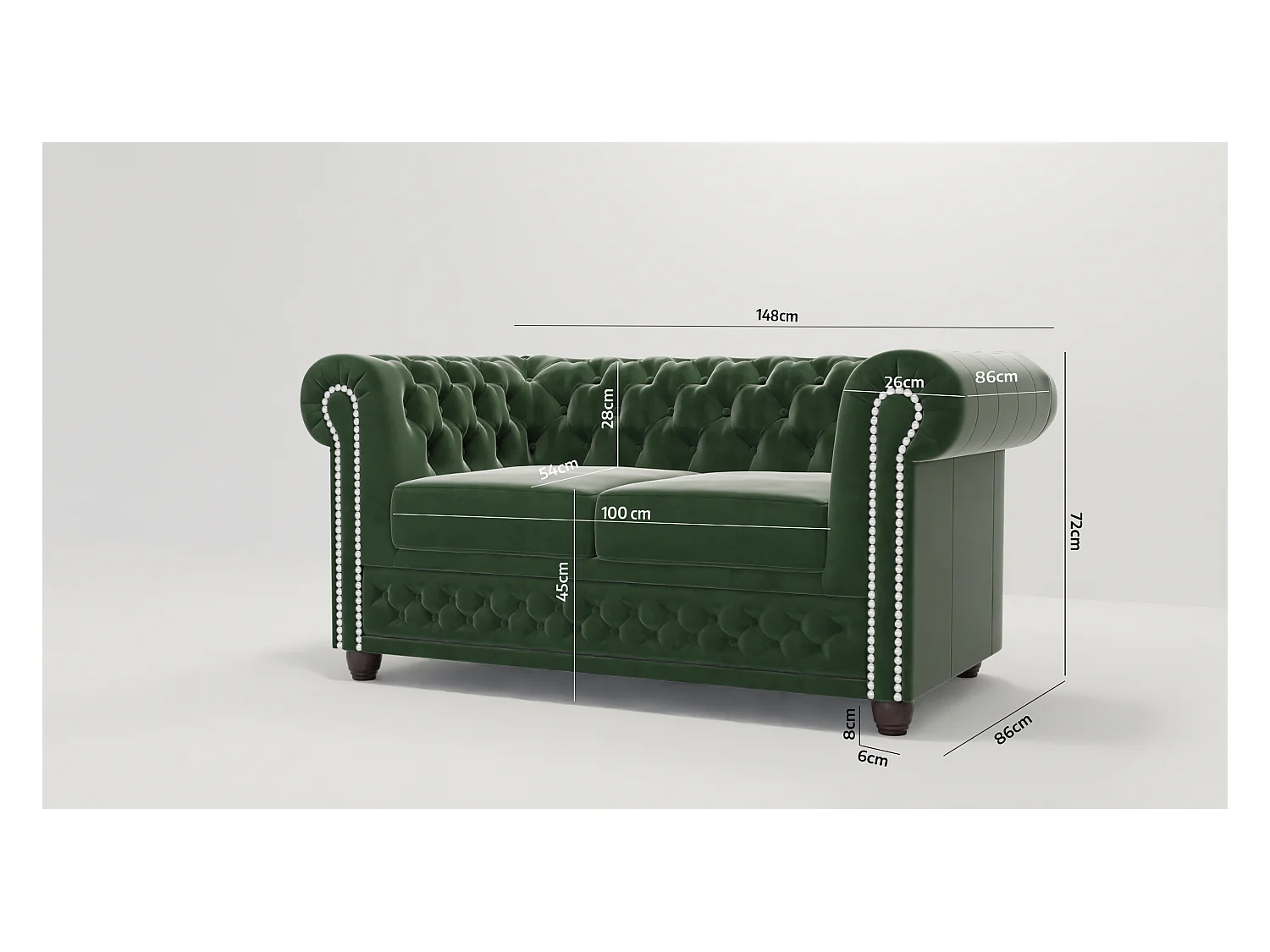 Chesterfield Liv Polstergarnitur 3+2+1 Samt Bezug