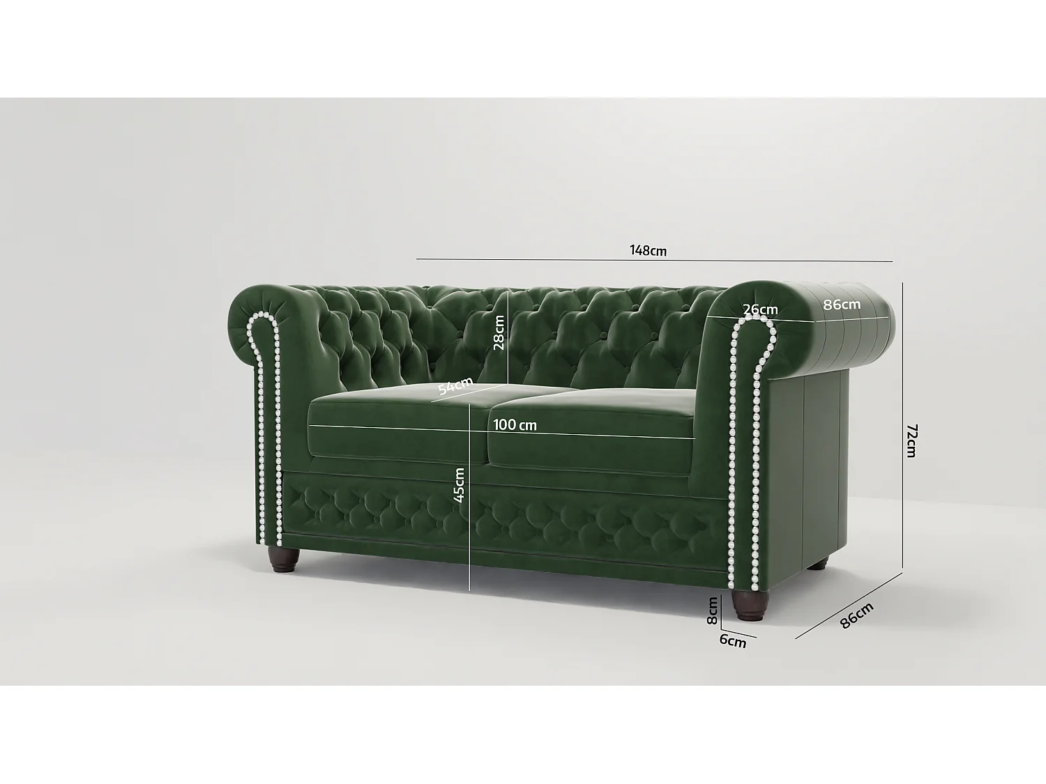 Chesterfield Liv Polstergarnitur 3+2+1 Samt Bezug