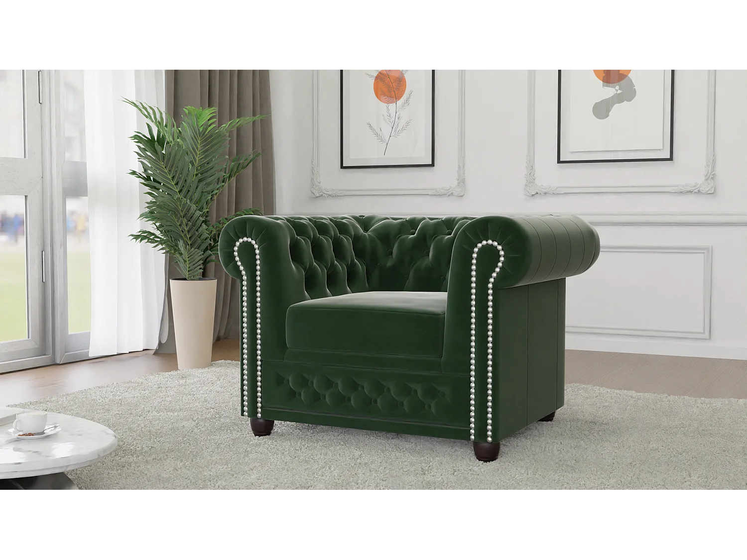 Chesterfield Liv Polstergarnitur 3+2+1 Samt Bezug