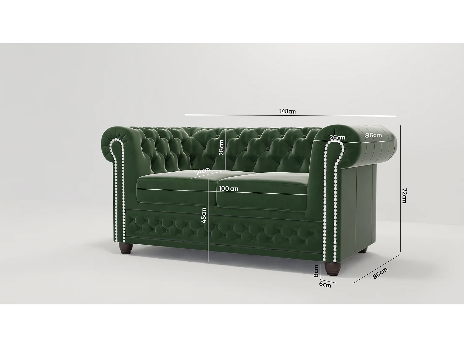 Chesterfield Liv Polstergarnitur 3+2+1 Samt Bezug