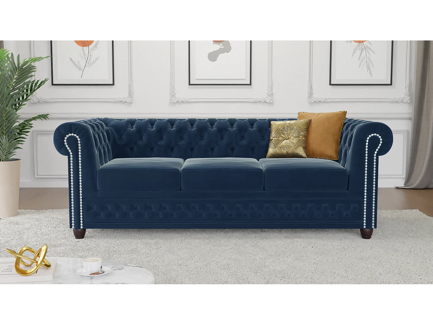 Chesterfield Liv Polstergarnitur 3+2+1 Samt Bezug