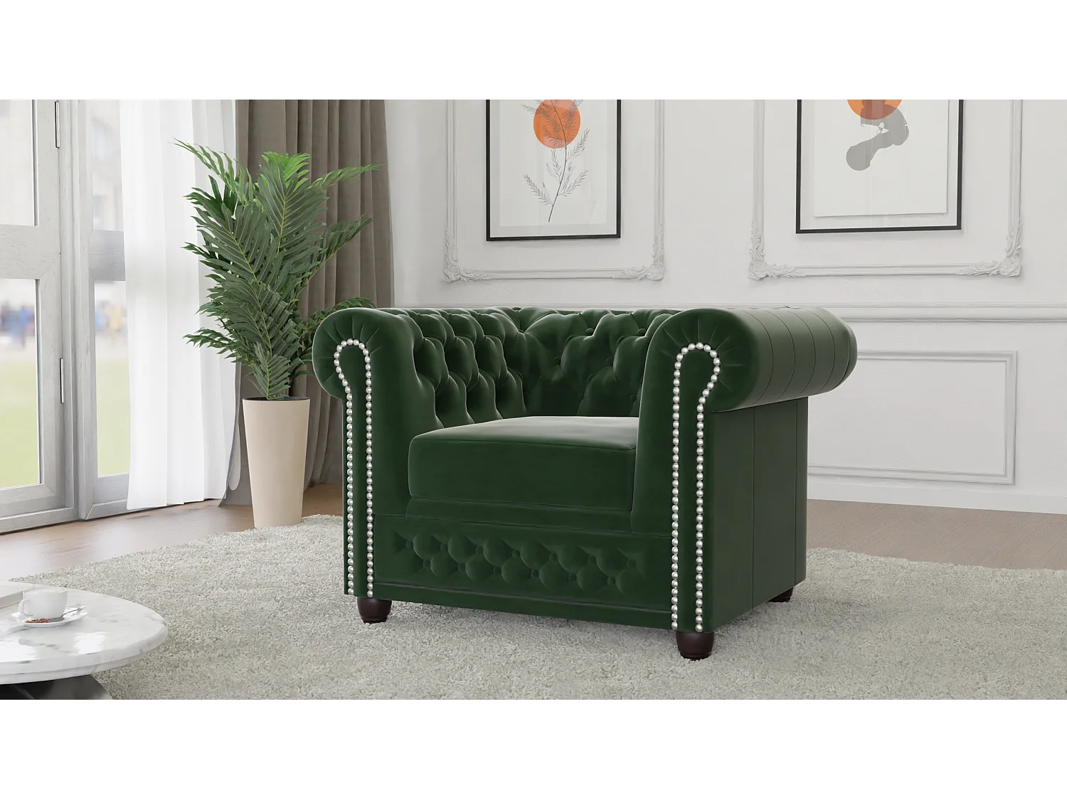 Chesterfield Liv Polstergarnitur mit Schlaffunktion 3+2+1 Samt Bezug