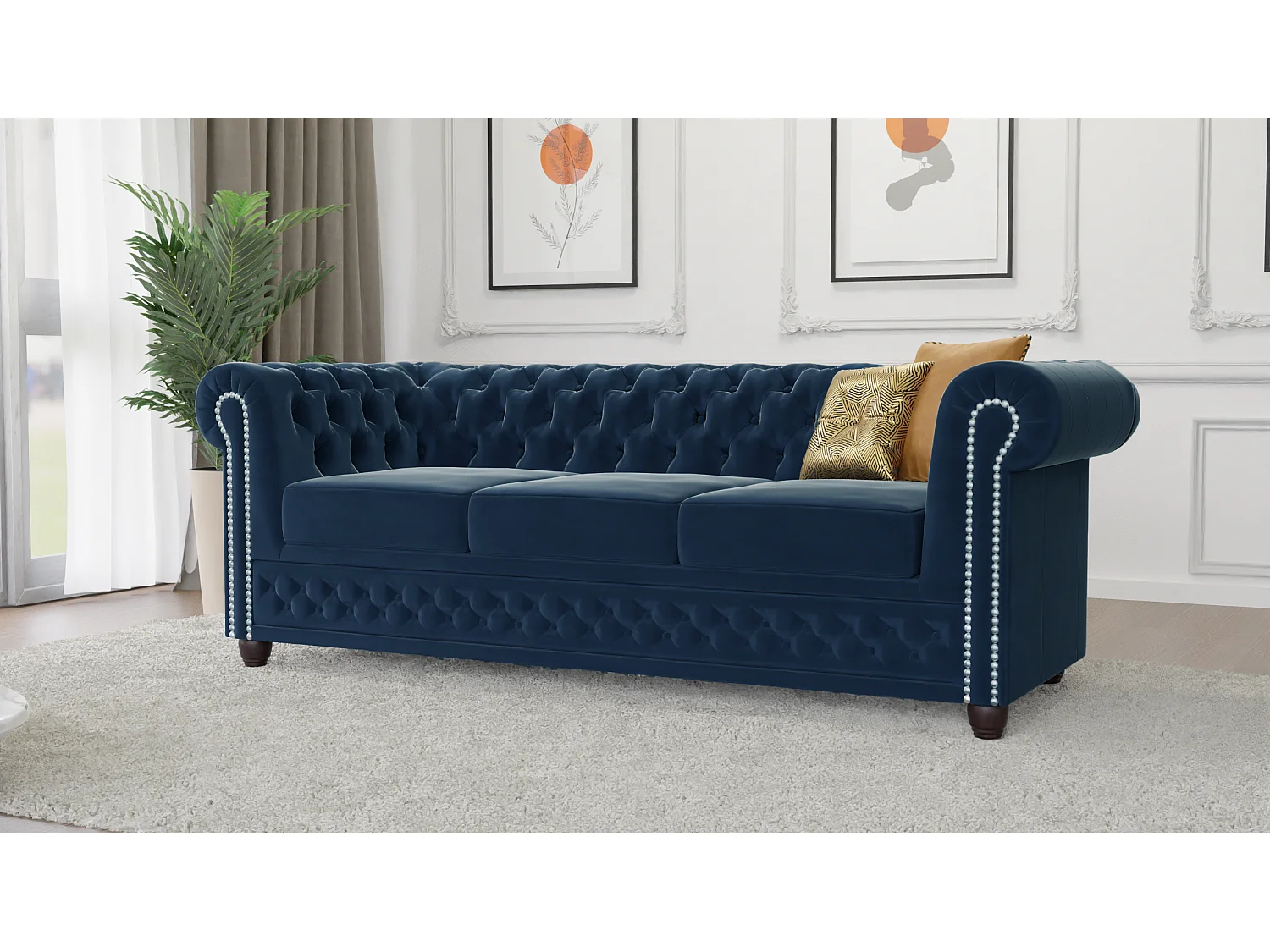 Chesterfield Liv Polstergarnitur mit Schlaffunktion 3+2+1 Samt Bezug