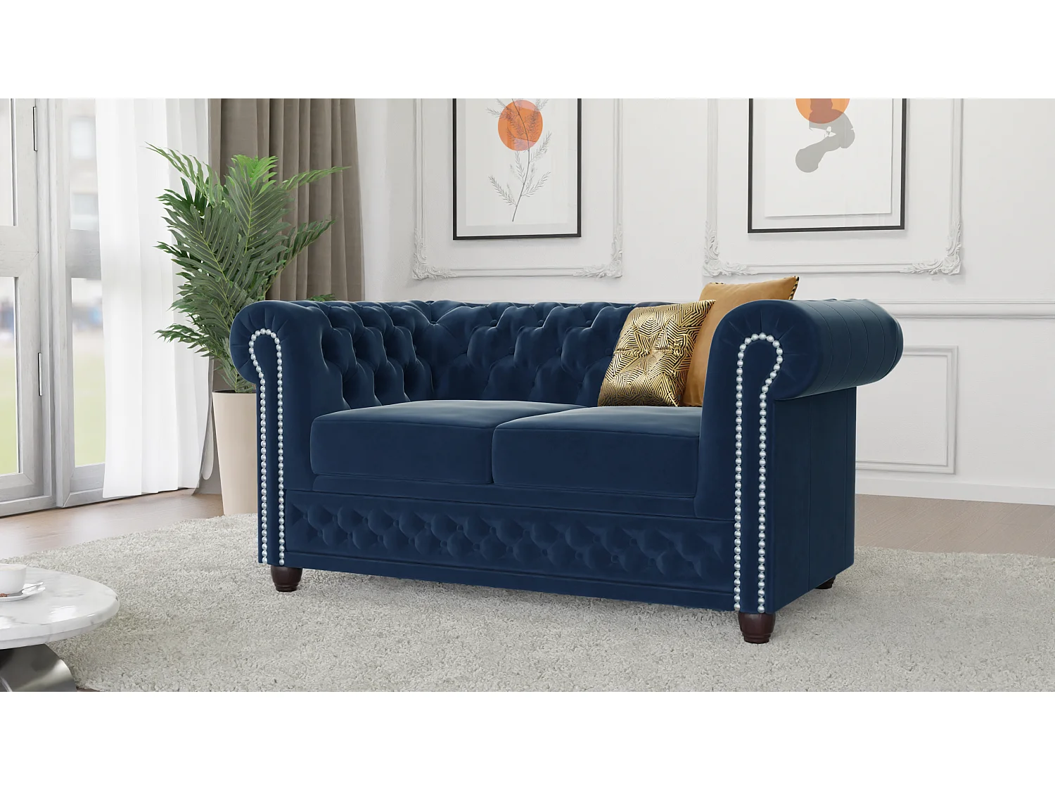 Chesterfield Liv Polstergarnitur mit Schlaffunktion 3+2+1 Samt Bezug