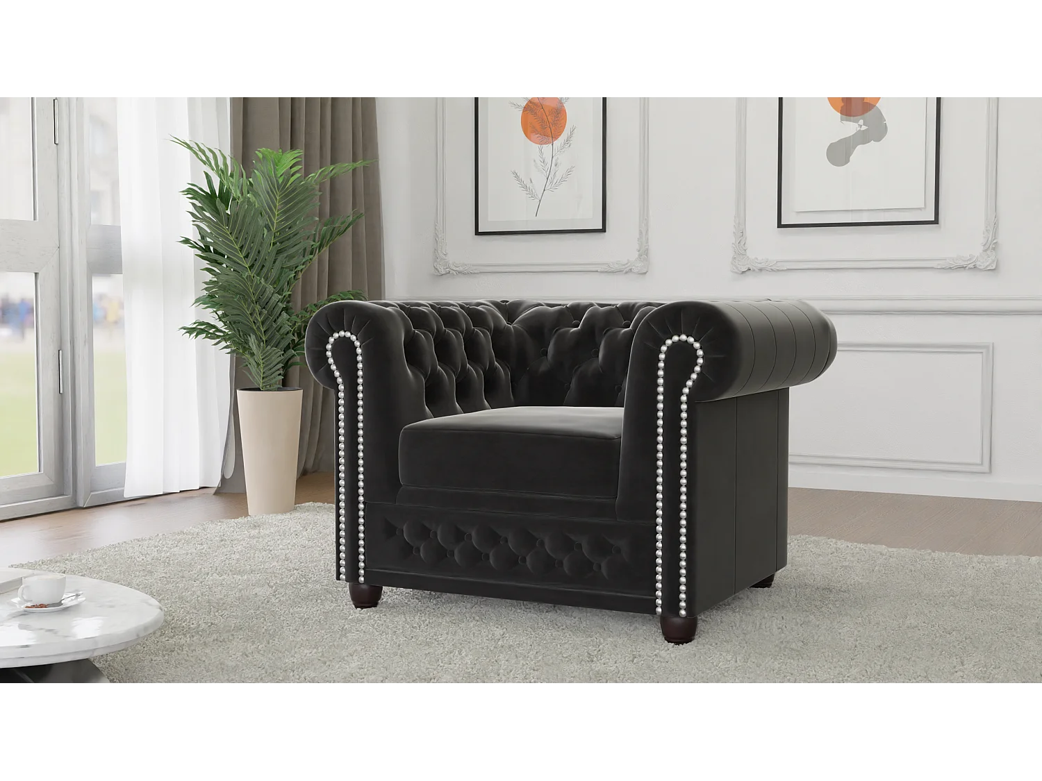 Chesterfield Liv Polstergarnitur mit Schlaffunktion 3+2+1 Samt Bezug